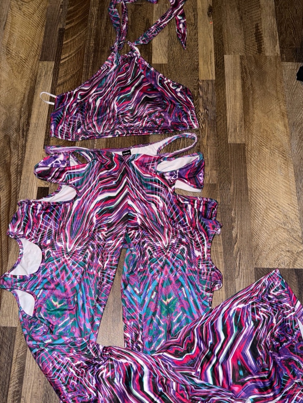 Funky pink & purple halter top set with cut outs on side of pants!